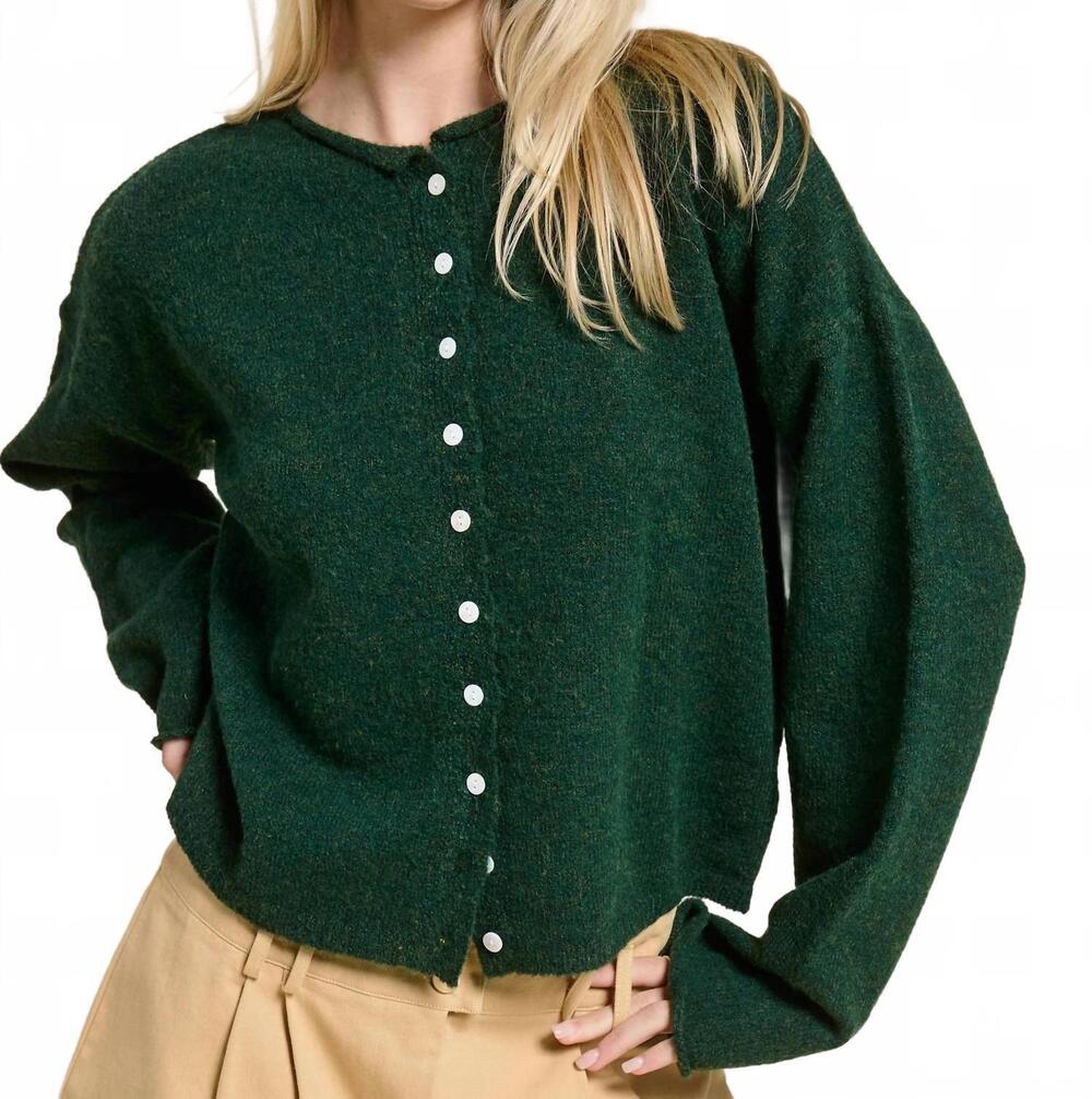 NEW MIMOSA essential button down cardigan top in hunter green